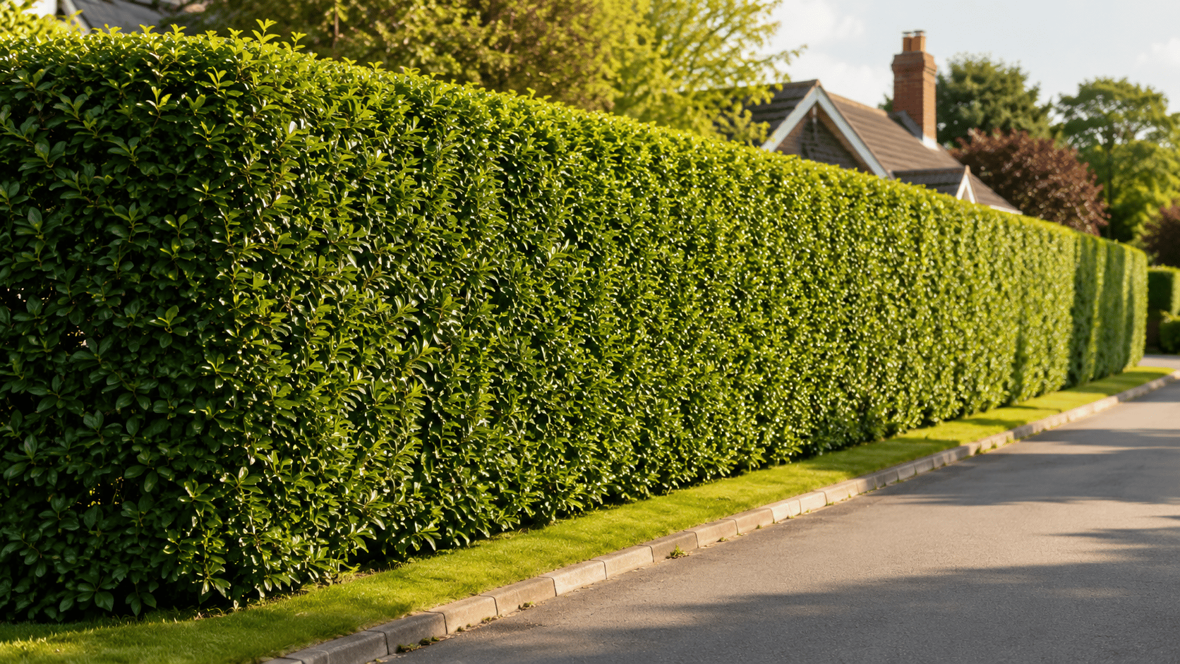 Neatly trimmed hedge along a garden driveway